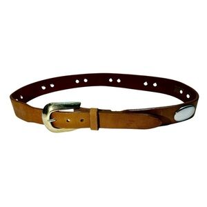 Justin Brown Cowhide Leather Belt USA Pre-owned Silver Tone Embellishments 30